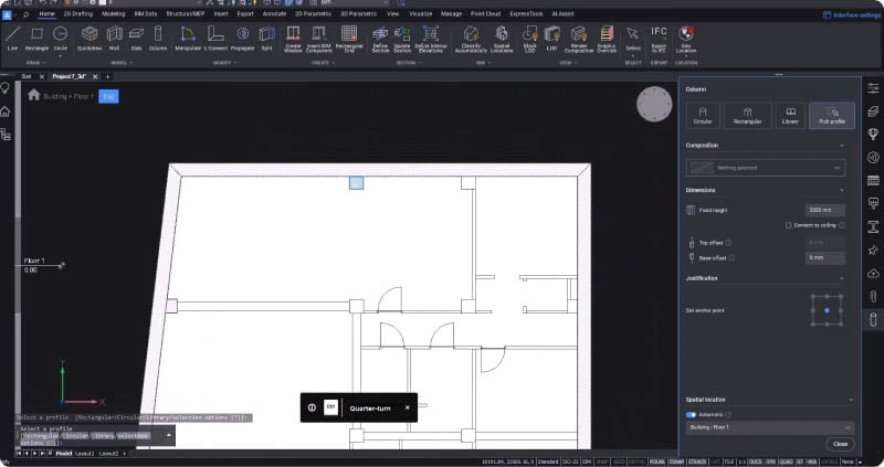 BricsCAD BIM - Narzędzie wykrywania granic kolumn