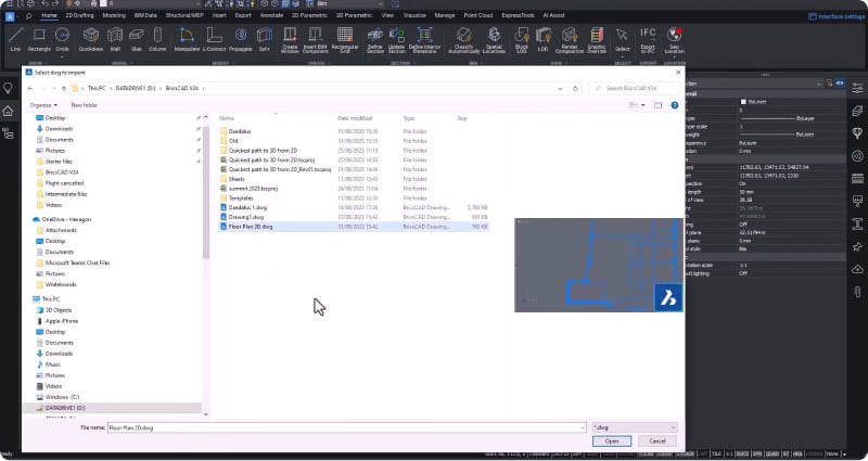 BricsCAD - Plan 2D do modelu 3D