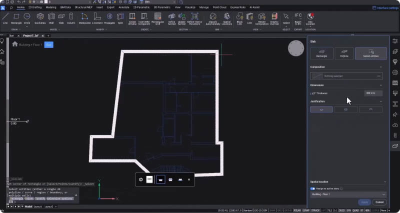 BricsCAD BIM - Narzędzie płyty podłogowej