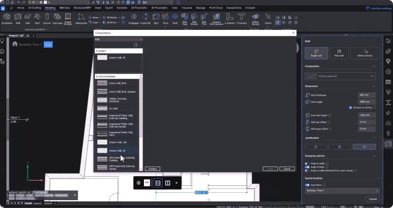 BricsCAD BIM - Wewnętrzne ściany