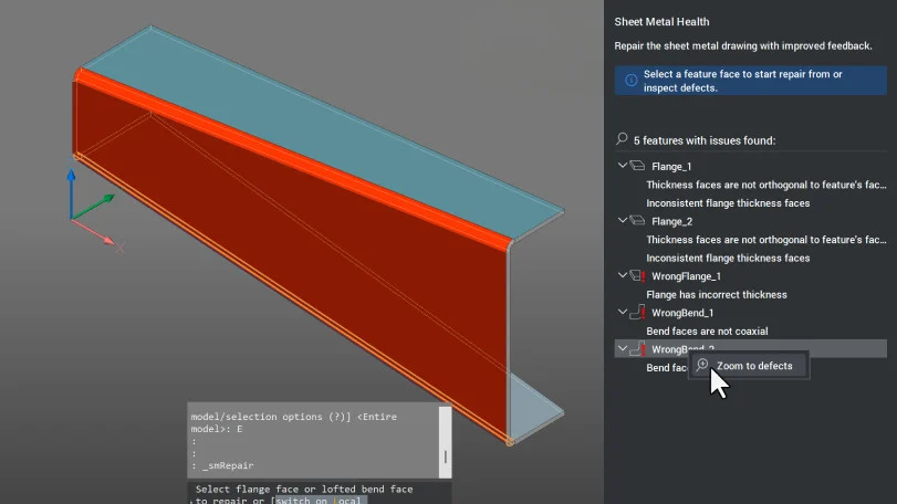 Panel naprawy części z blachy w BricsCAD V27