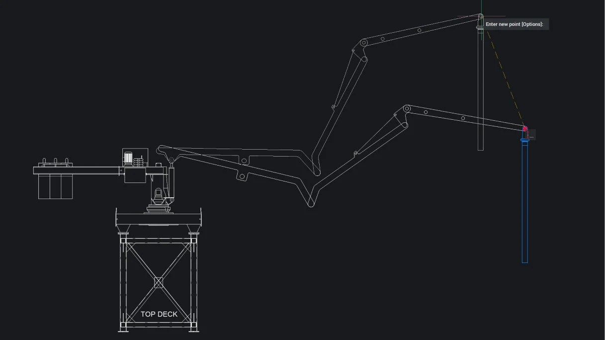 Rysunek 2D dźwigu z wiązaniami parametrycznymi w BricsCAD V27