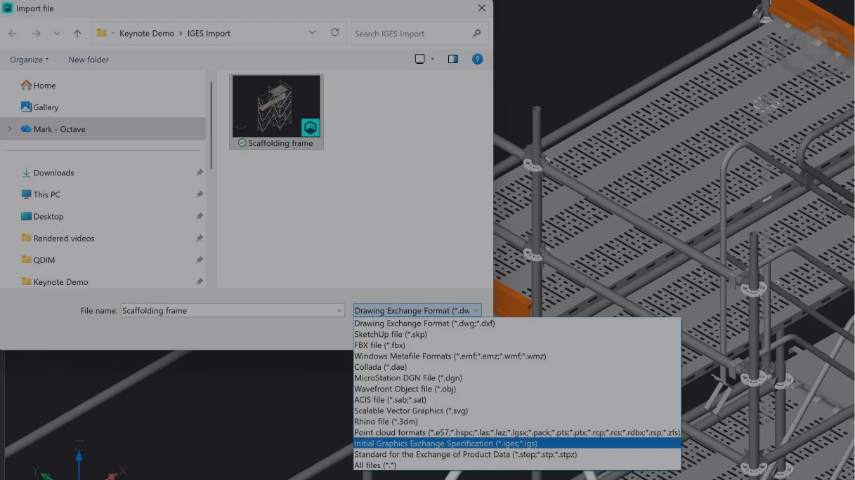 Import pliku IGES rusztowania w BricsCAD V27