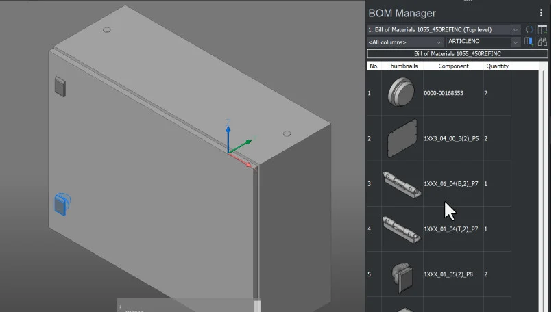 Model 3D szafy elektrycznej zaimportowany z innego programu CAD w BricsCAD V27